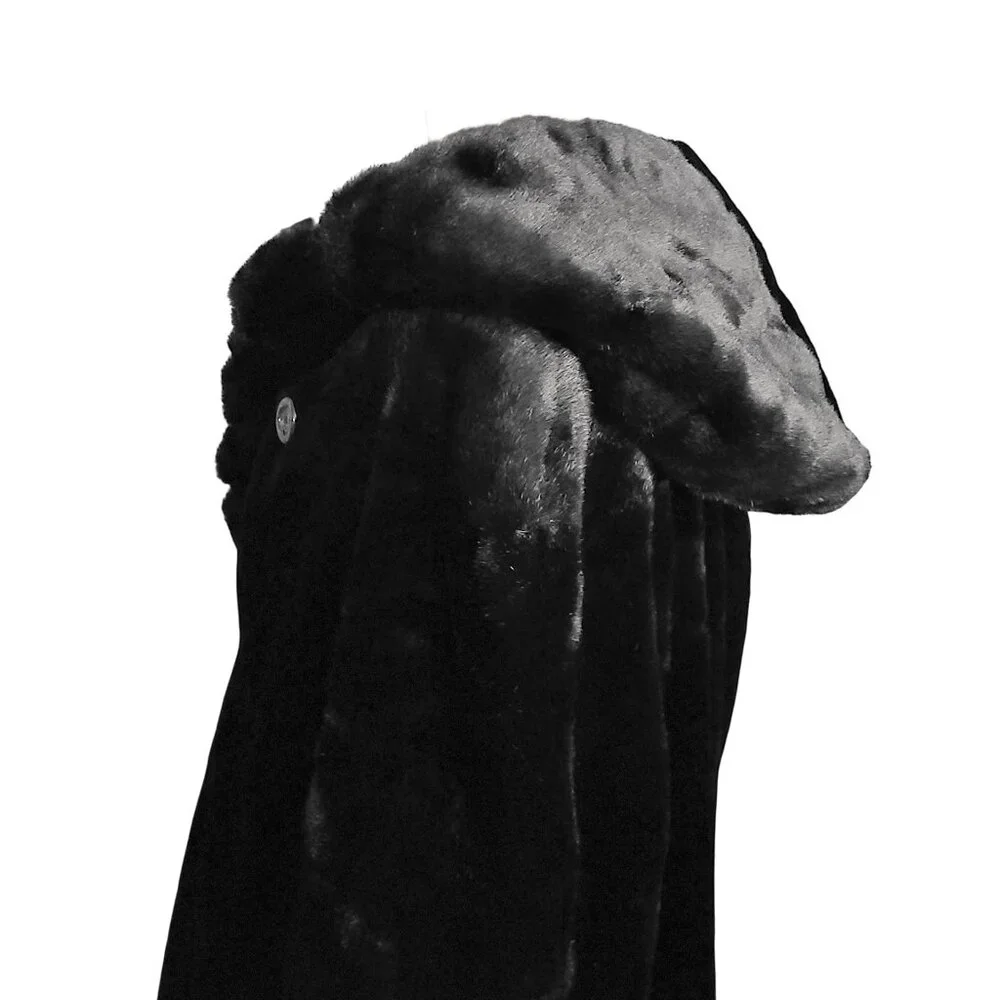 ALPINE STUDIO ~ Black Faux Mink Coat with Hood ~ XL ~ 38” L - Picture 11 of 16